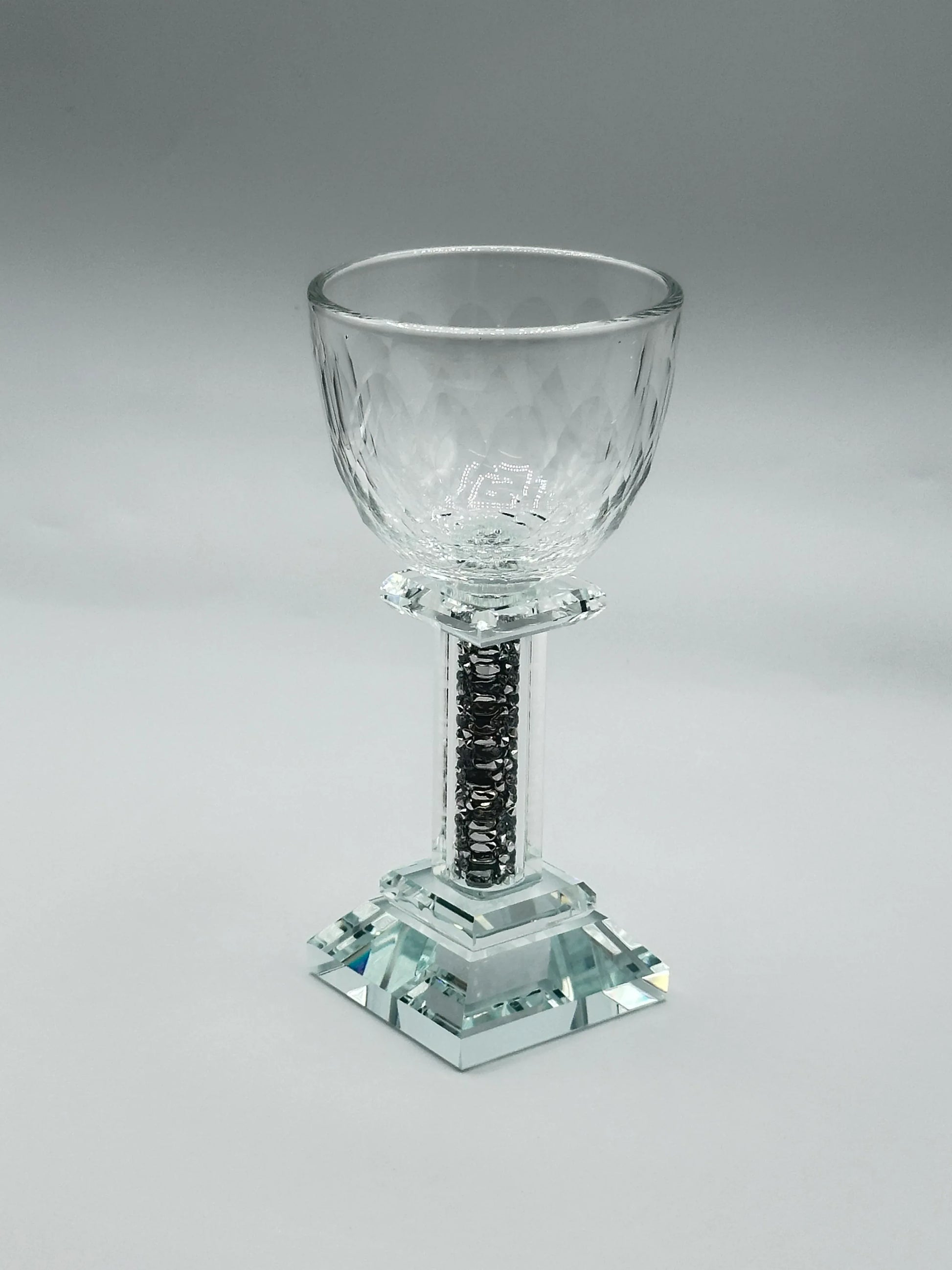 Crystal Kiddush Cup with Square Silver-Stone Stem - Includes Matching Saucer - Orot Judaica