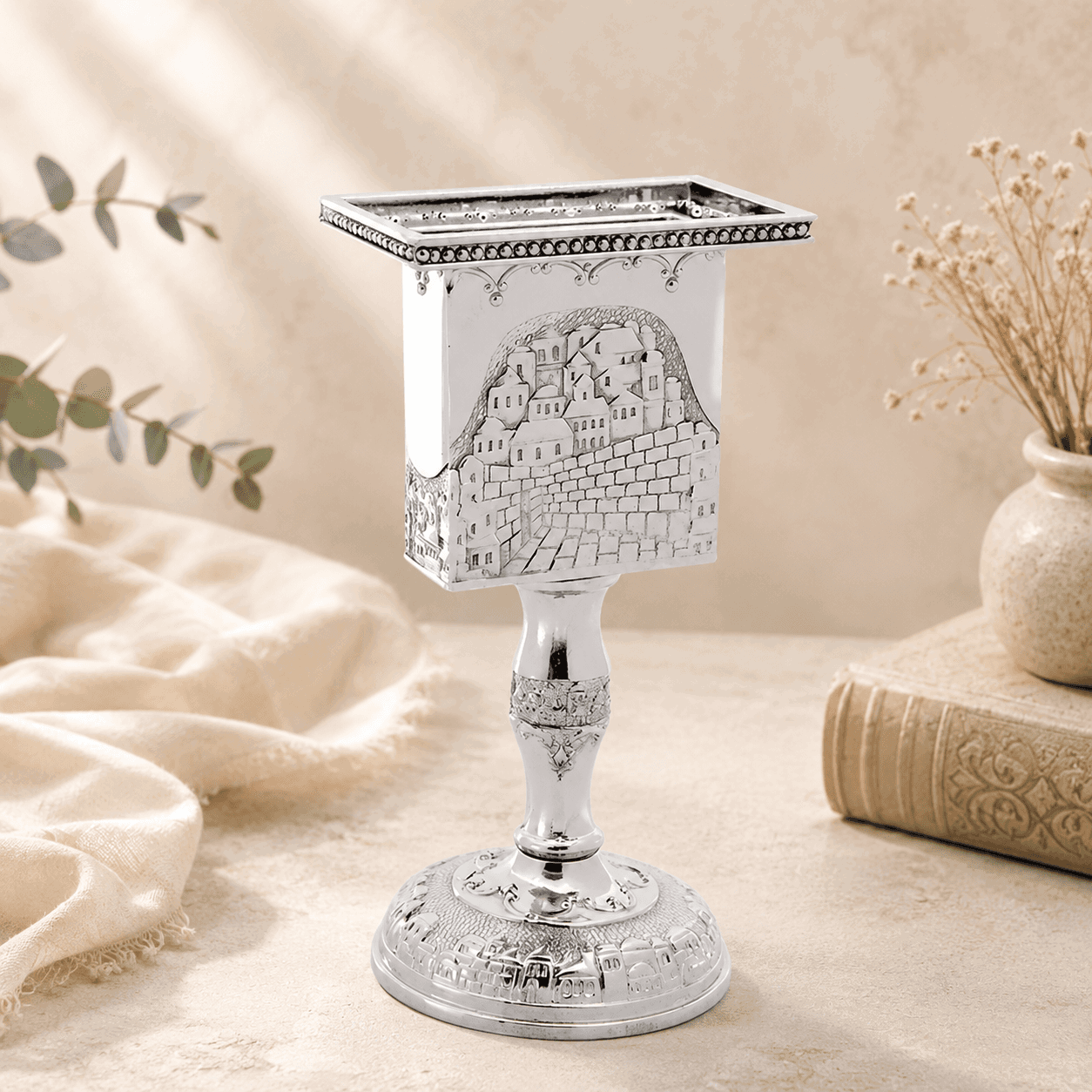 Havdalah Candle Holder - Jerusalem Silver-Plated Finish