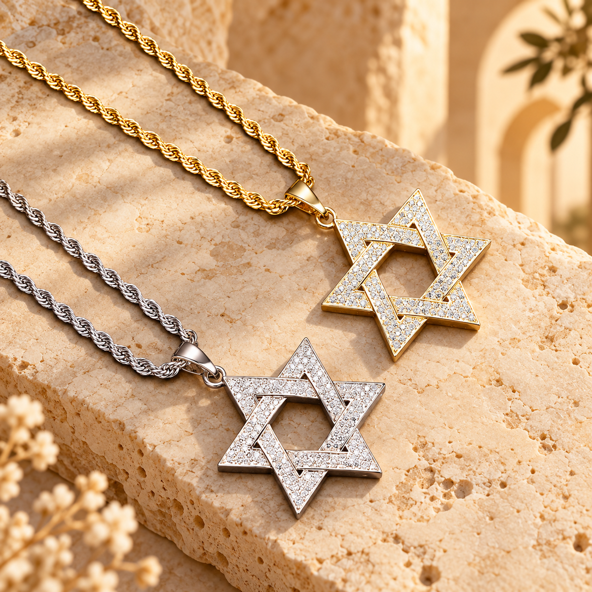 Star of David Necklace with Stones – Stainless Steel Magen David Pendant | Silver or Gold, Unisex Jewish Jewelry