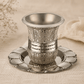 Kiddush Cup – Nickel Kiddush Cup with Saucer | Filigree Borei Pri HaGafen Design