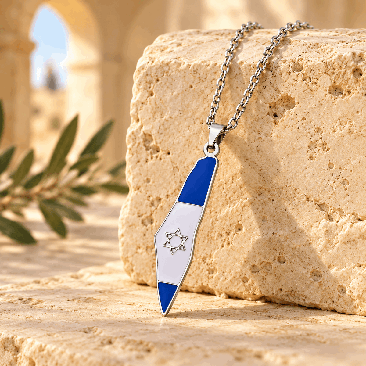 Israel Map Necklace – Stainless Steel Eretz Yisrael Pendant with Israeli Flag & Star of David | Gold & Silver