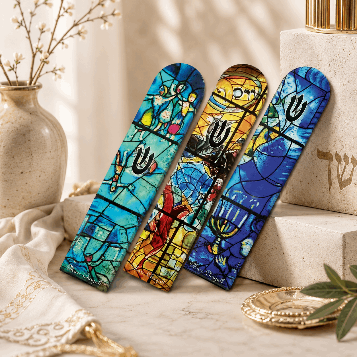 Mezuzah Case – Chagall Inspired Wooden Mezuzah | Fits 4.9" Klaf