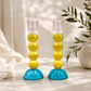 Candlesticks – Modern Glass Shabbat & Yom Tov Candlesticks | Pastel Blue, Yellow & Pink Bubble Design