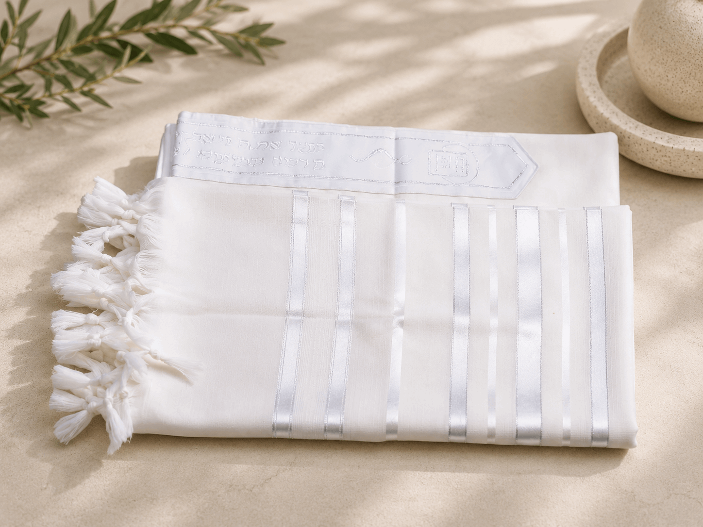 Tallit Tashbetz Silver - 100% Rehelim Wool - Mishkan HaTchelet