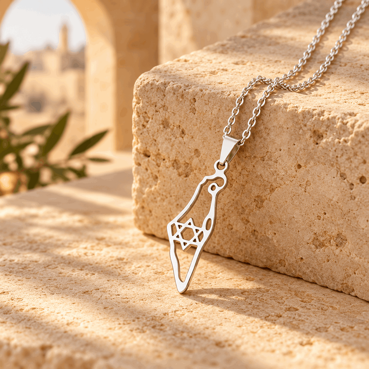 Israel Map Necklace – Stainless Steel Eretz Yisrael Outline Pendant with Star of David | Gold & Silver
