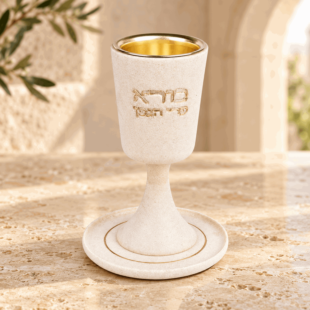 Kiddush Cup – Polymer Sand Finish with Gold Interior | Shabbat & Yom Tov Design