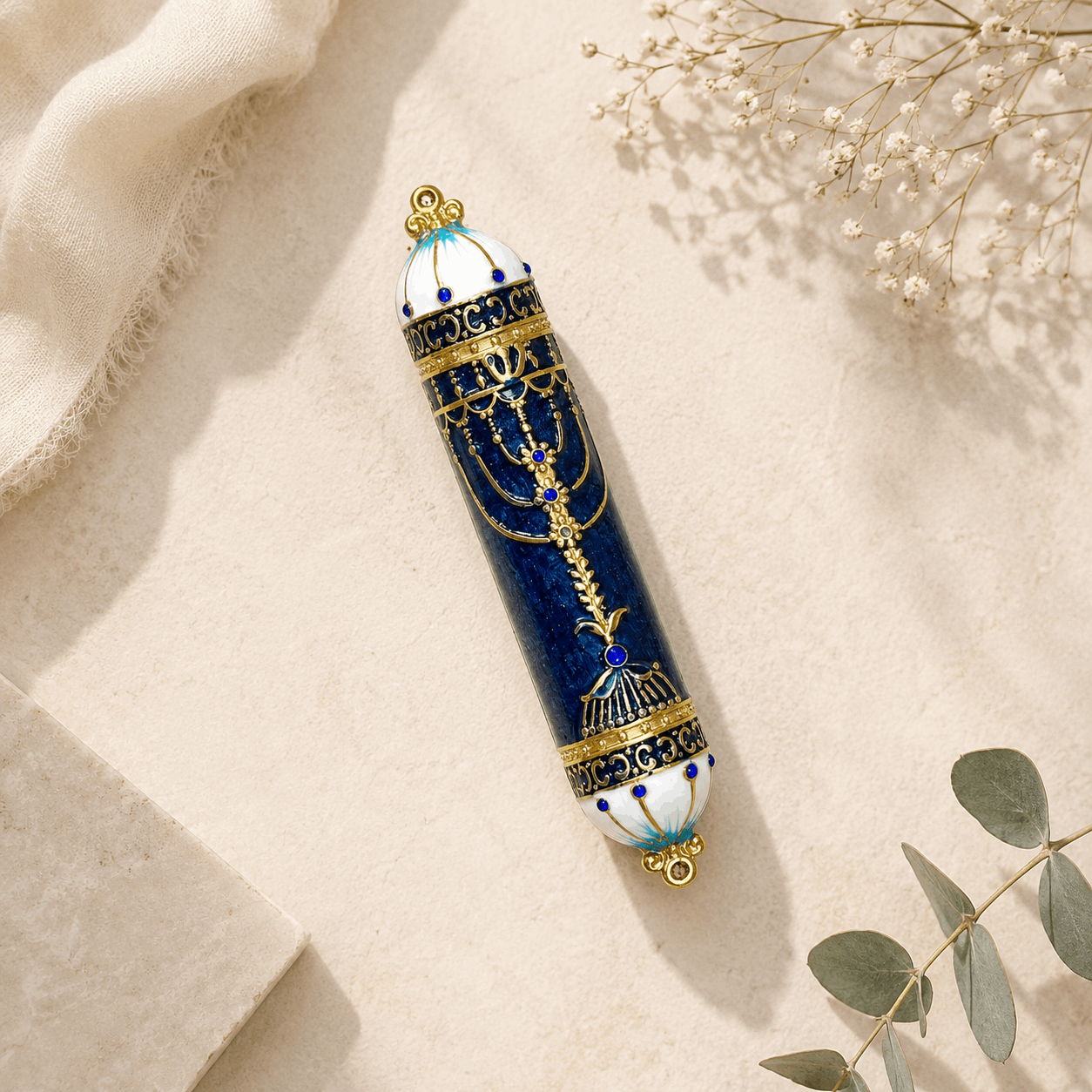 Mezuzah Case – Golden Menorah Metal Mezuzah | Fits 3.95" Klaf