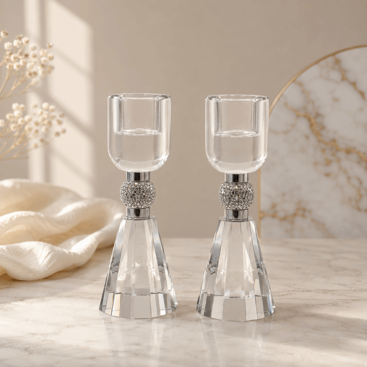 Candlesticks - Crystal Shabbat & Yom Tov Candlesticks | Crystal Bead Design