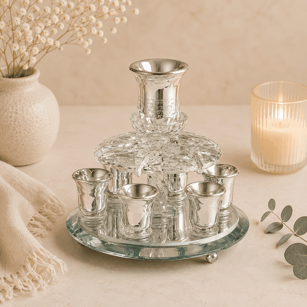 Rotating Crystal Kiddush Wine Dispenser - 6 Cups
