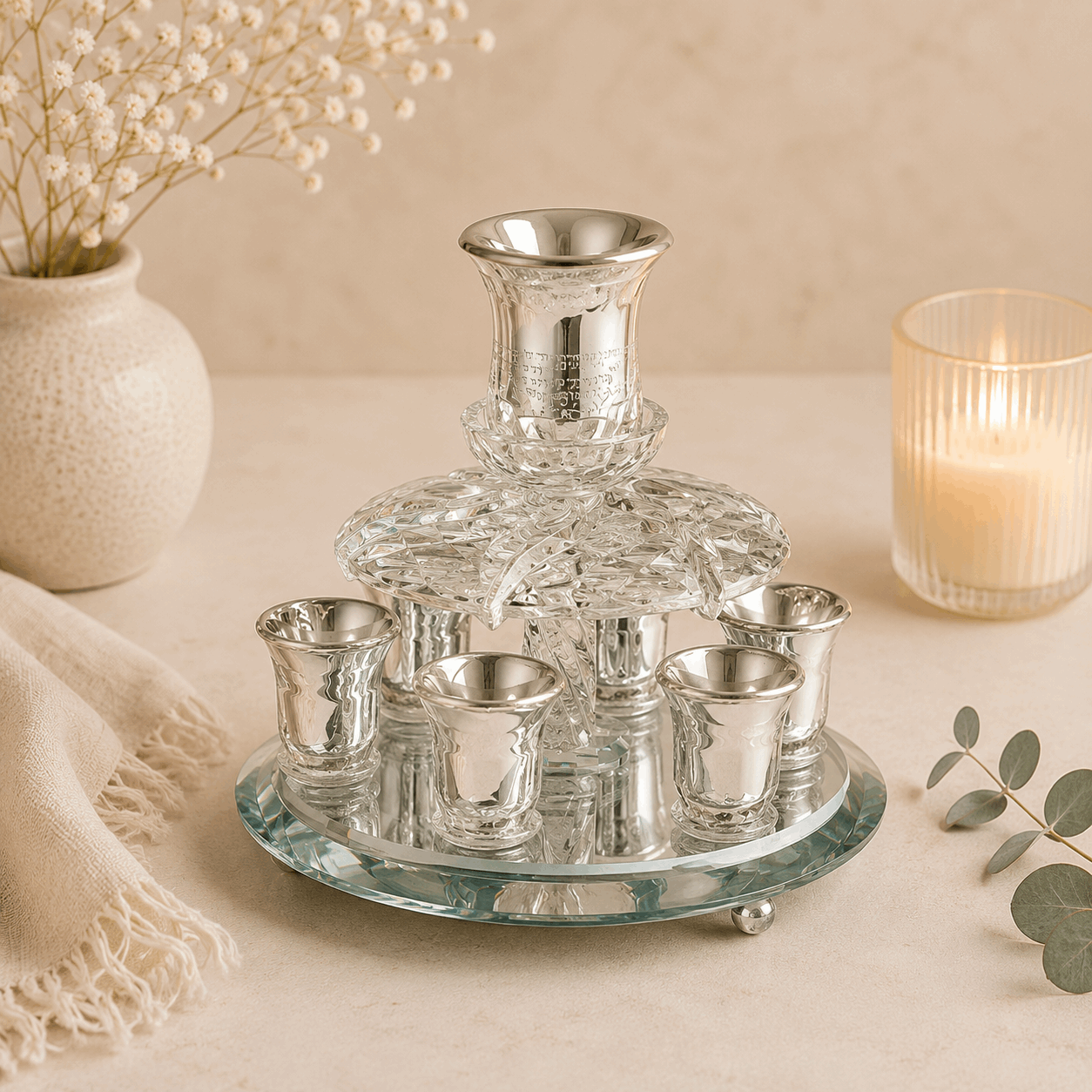 Rotating Crystal Kiddush Wine Dispenser - 6 Cups