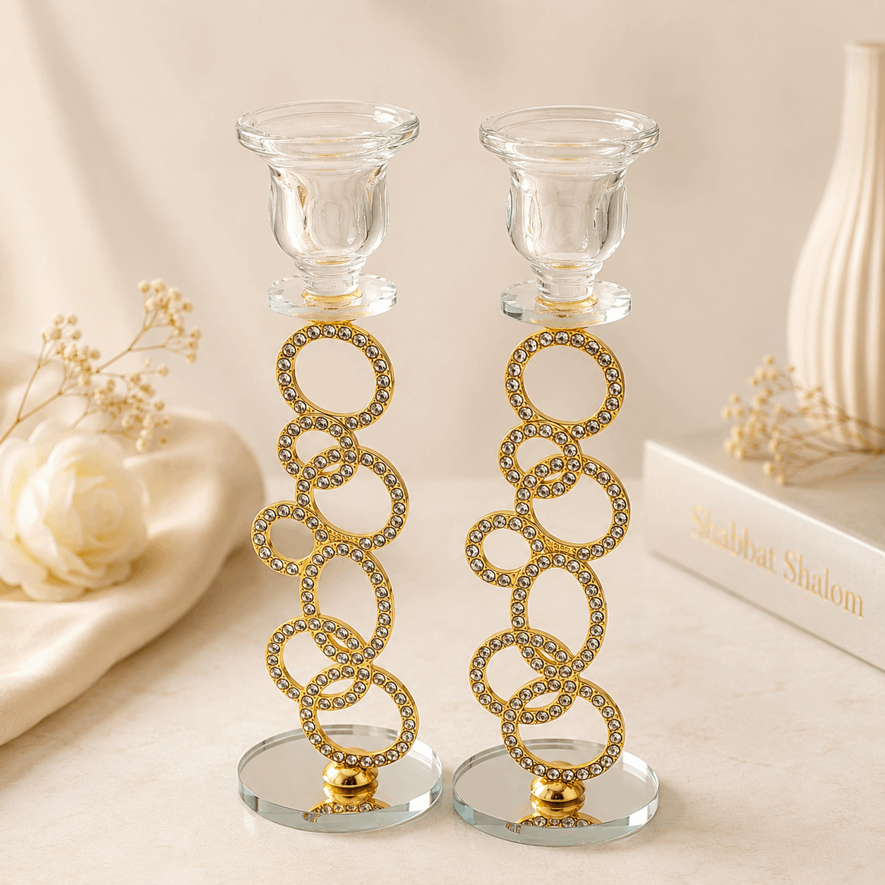 Candlesticks - Crystal Shabbat & Yom Tov Candlesticks | Crystal Circle Design