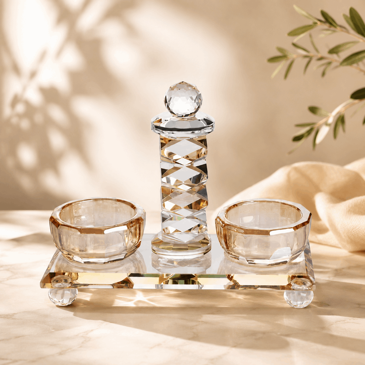 Salt Cellar – Royal Crystal & Gold Salt Set for Shabbat & Yom Tov