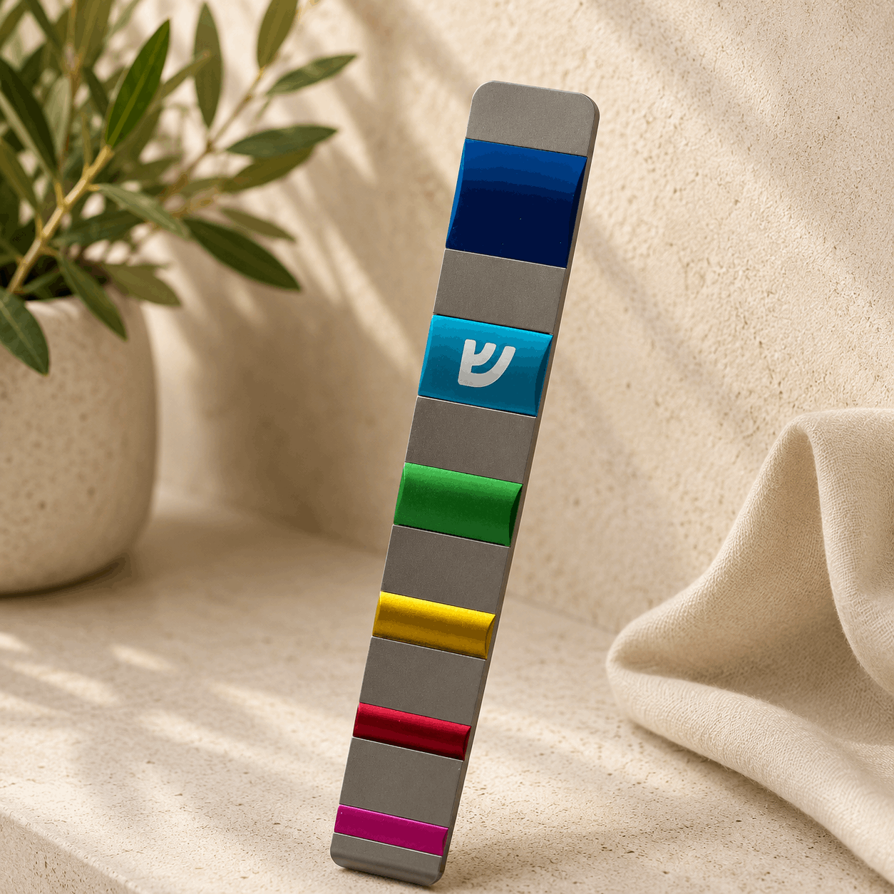 Mezuzah Case – Anodized Aluminum Mezuzah with Color Crystal Inlays | Fits 4.7" Klaf