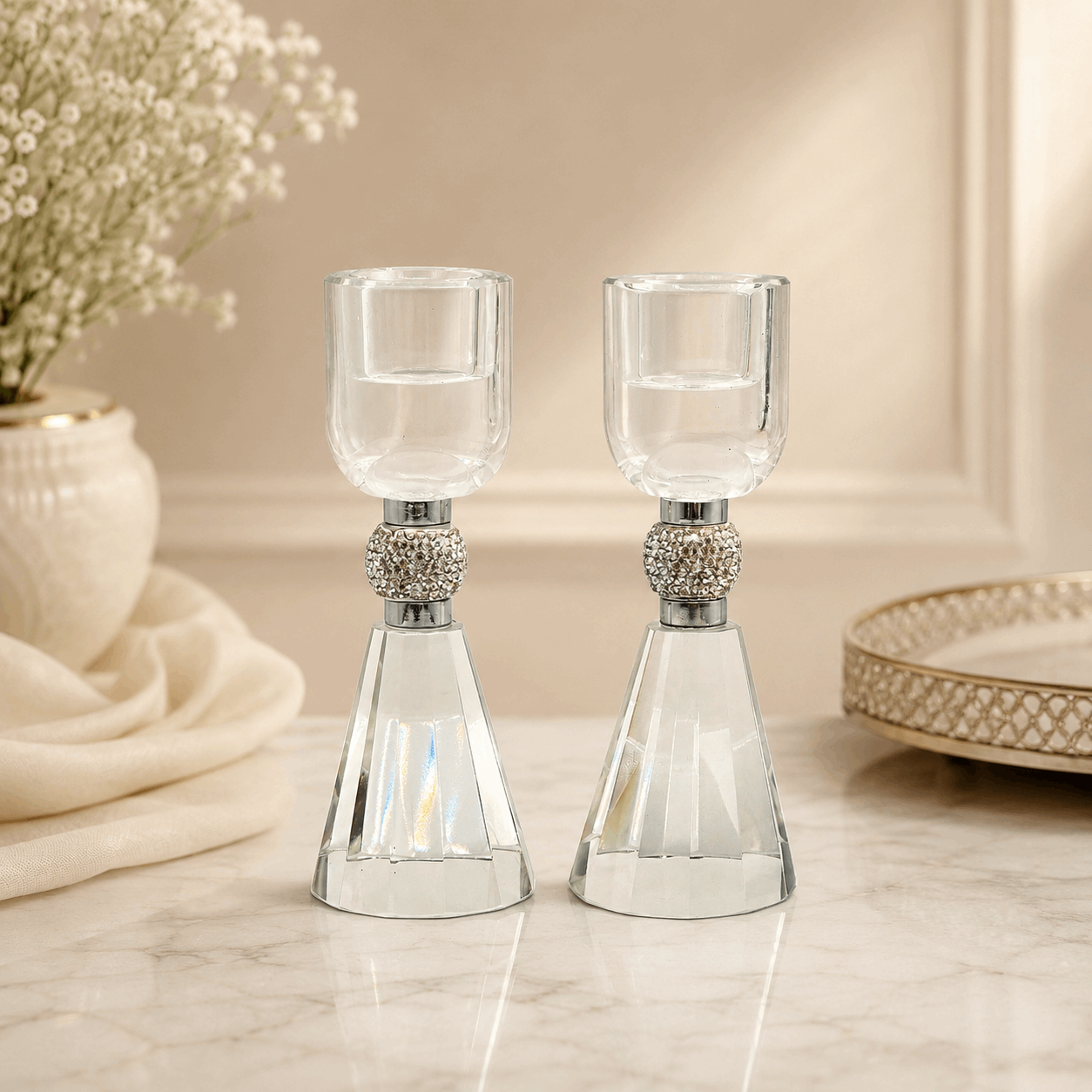 Candlesticks - Crystal Shabbat & Yom Tov Candlesticks | Crystal Bead Design