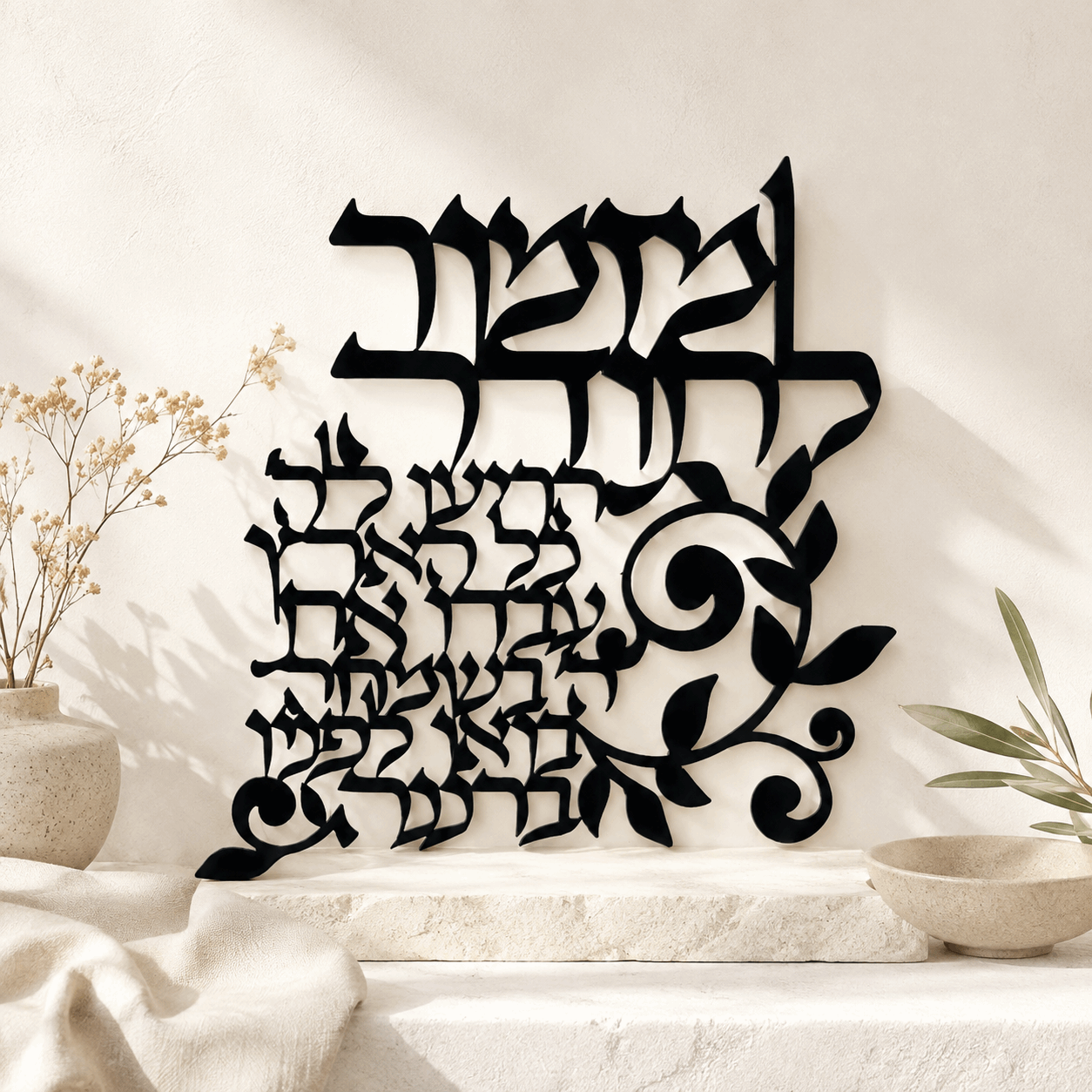 Mizmor LeTodah Metal Wall Hanging – Black Hebrew Metal Wall Décor for Jewish Home