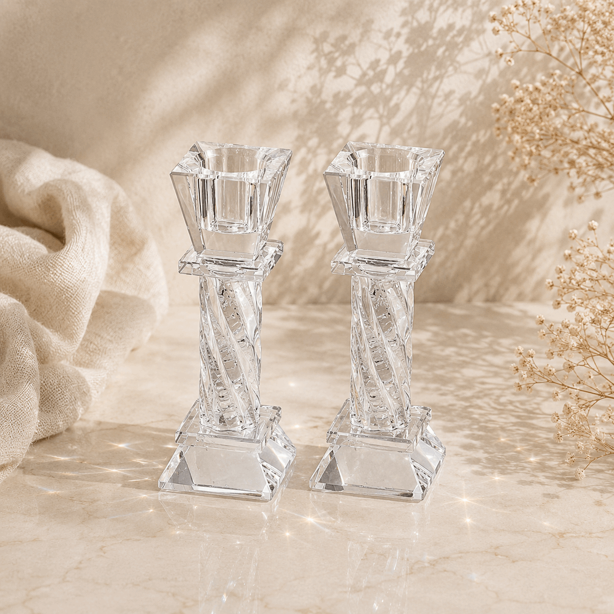 Crystal Shabbat Candlesticks - Stone Collection