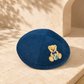 Kippah – Navy Blue Corduroy Kippah with Embroidered Teddy Bear | Kids Yarmulke