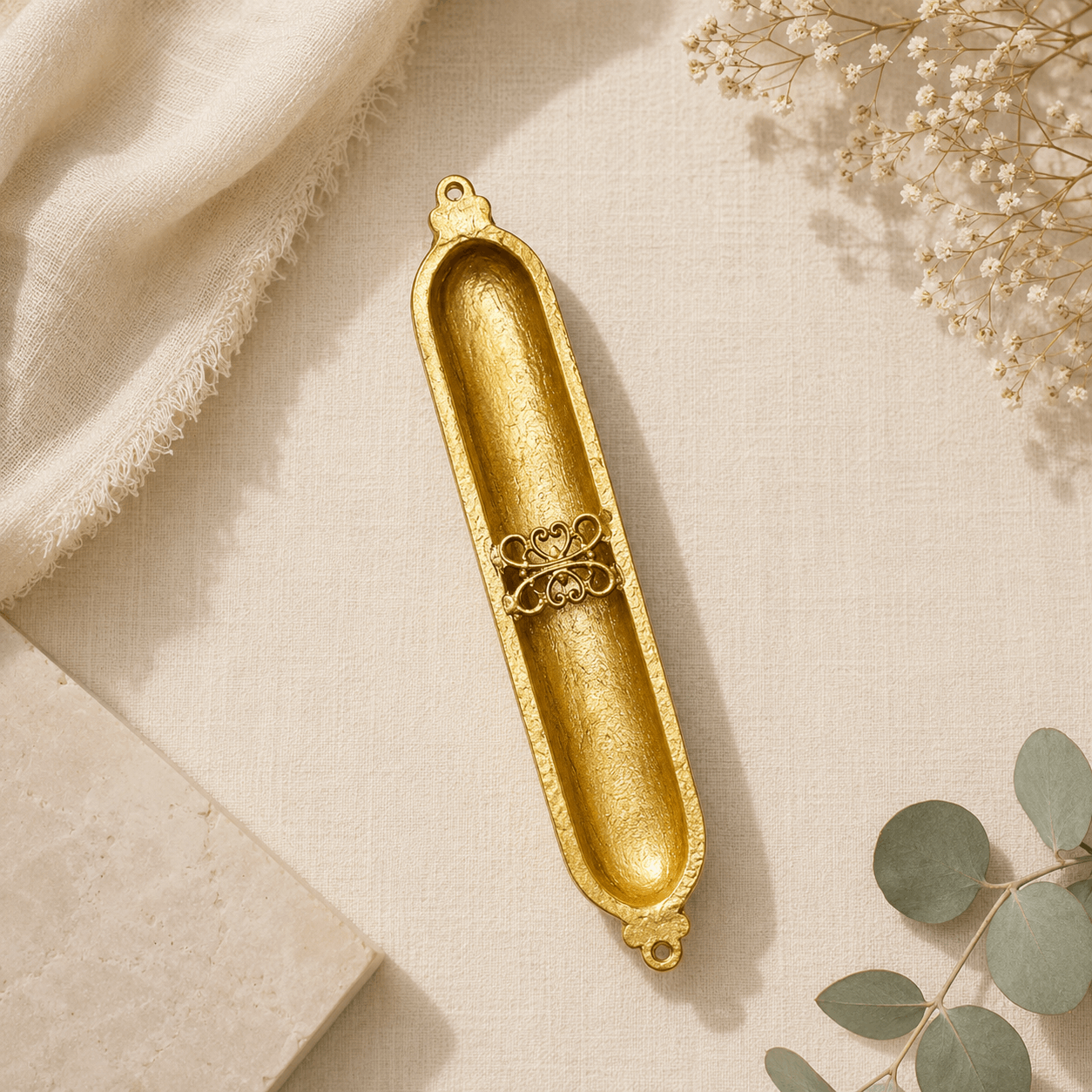 Mezuzah Case – Golden Menorah Metal Mezuzah | Fits 3.95" Klaf