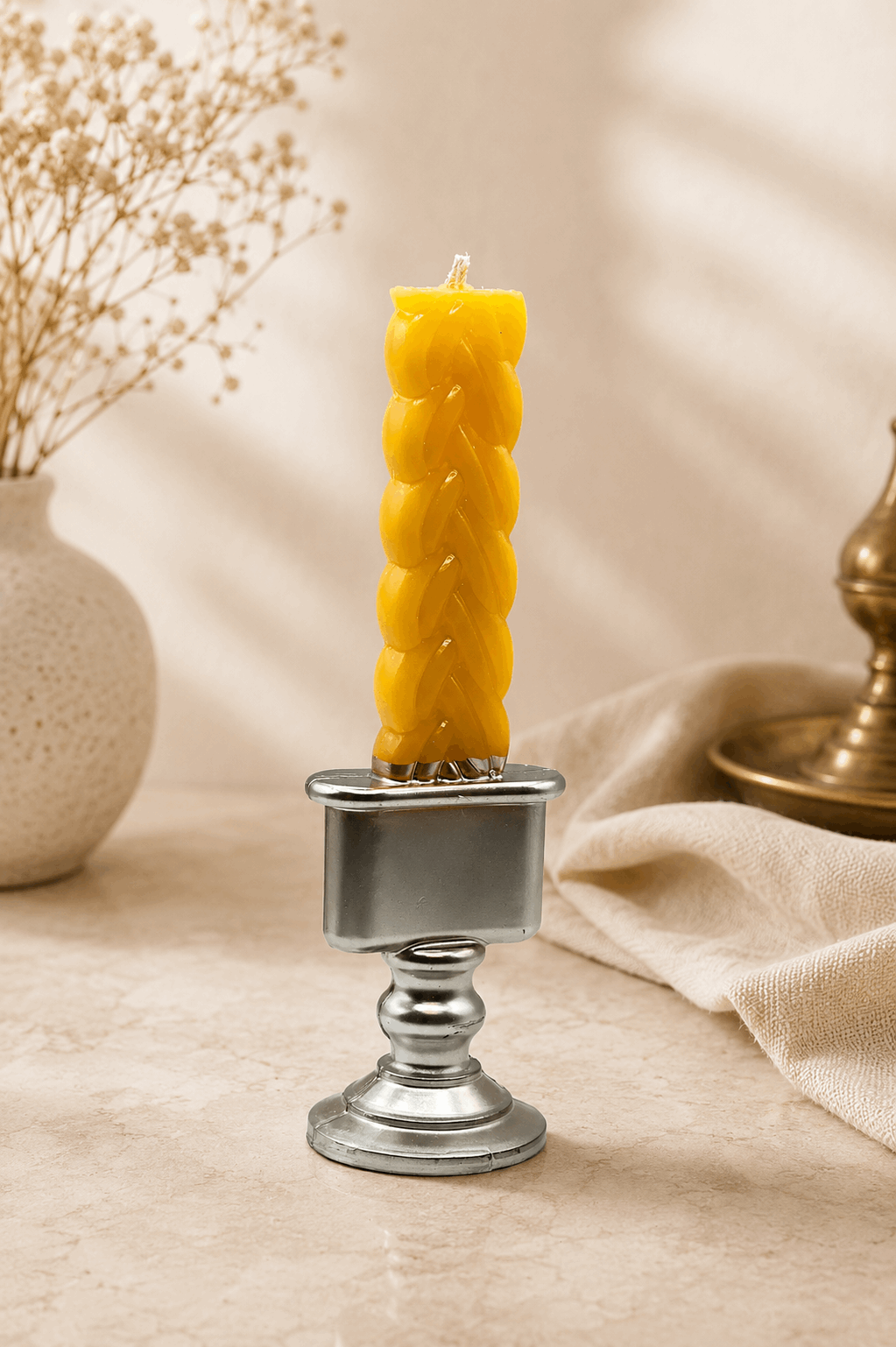 Havdalah Candle - Silver Candlestick Sculpted Design