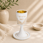 Kiddush Cup with Stem & Saucer - Jerusalem Design Modern Stone Finish