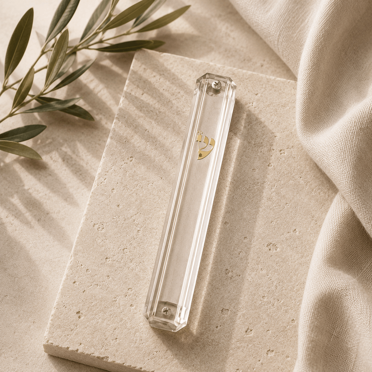 Mezuzah Case – Clear Plastic Mezuzah with Gold or Silver Shin | Fits 5.9" Klaf