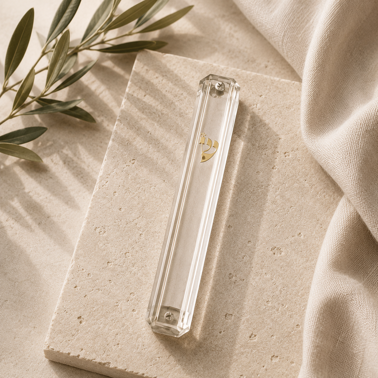 Mezuzah Case – Clear Plastic Mezuzah with Gold or Silver Shin | Fits 5.9" Klaf