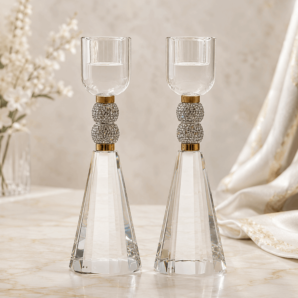 Candlesticks - Crystal Shabbat & Yom Tov Candlesticks | Crystal Bead Design