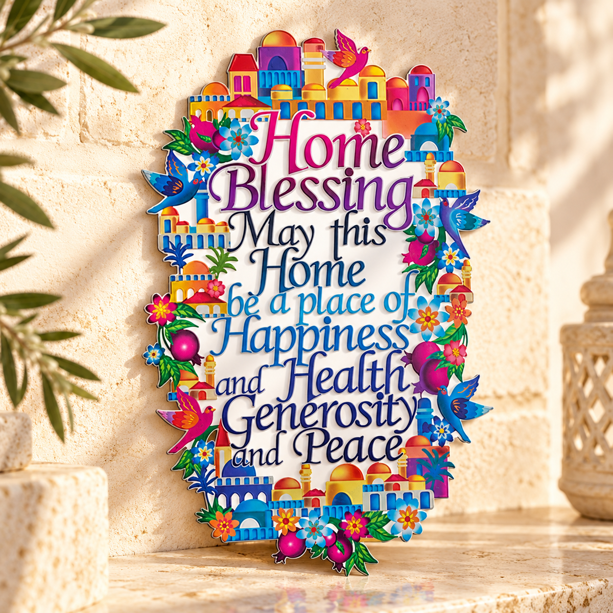 Birkat HaBayit – Colorful Metal Home Blessing Wall Hanging in English | Jerusalem Design | Jewish Home Decor