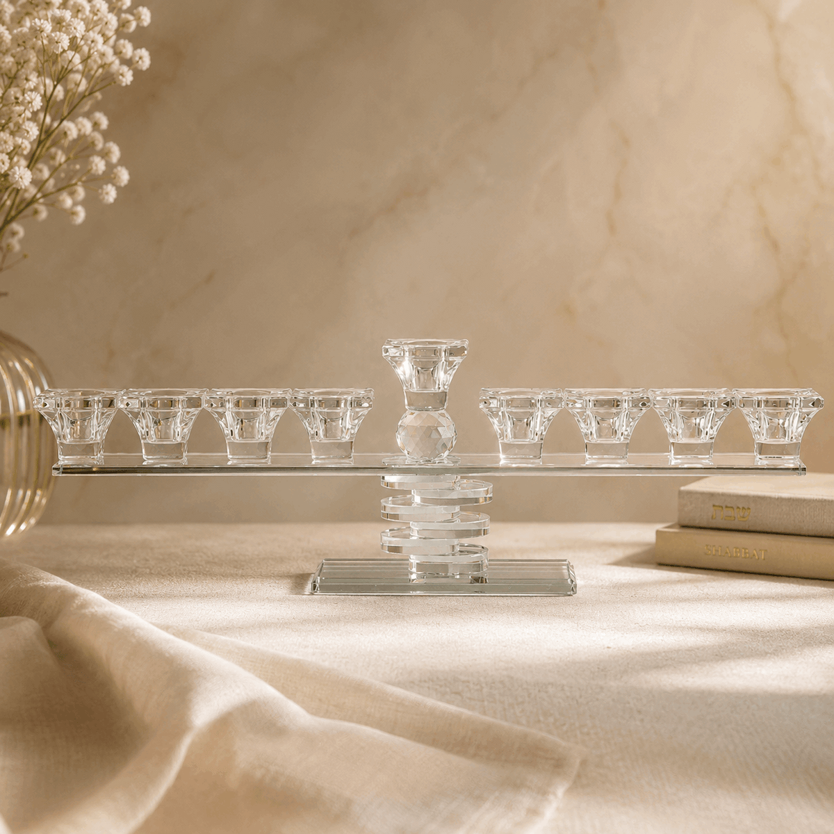 Hanukkiah – Twin Spiral Crystal Hanukkah Menorah | Colorful or Clear Crystal Edition