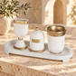 Havdalah Set – Polymer Concrete White & Gold Set with Tray, Kiddush Cup, Candle Holder & Besamim Box