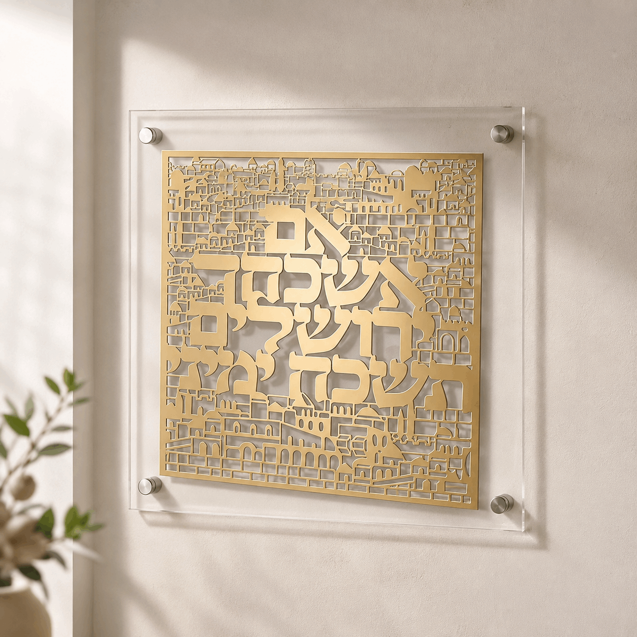 Im Eshkachech – Acrylic Jerusalem Wall Art with Gold Plaque