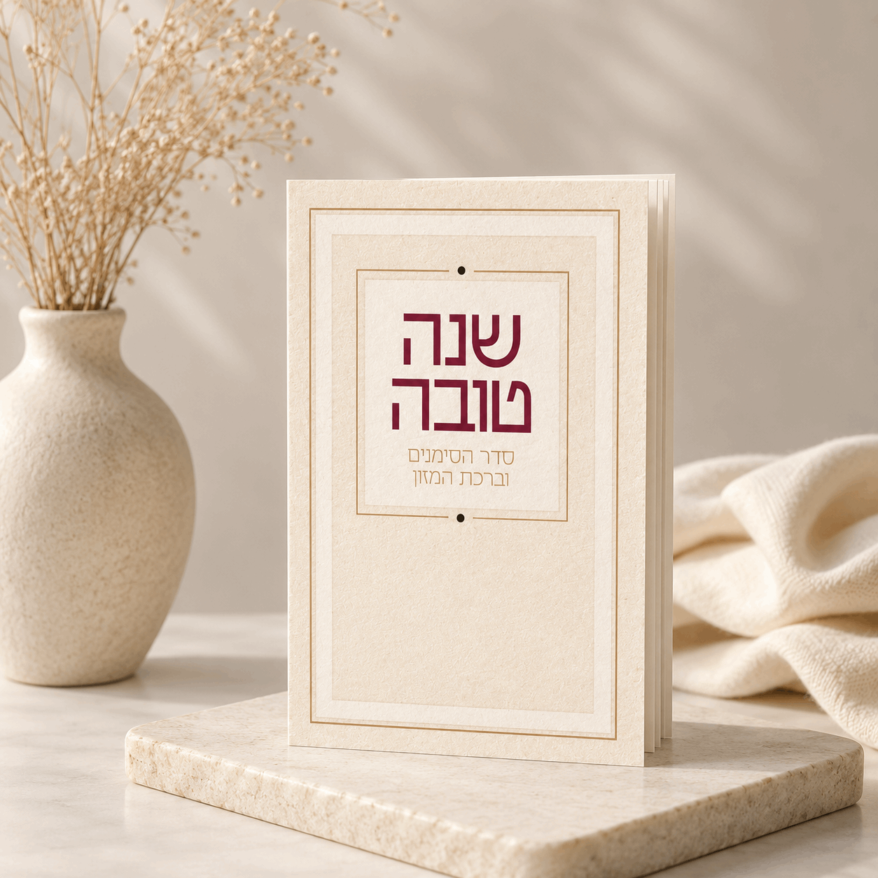 Simanim – Hebrew Rosh Hashanah Simanim Card with Birkat Hamazon, Kiddush & Sheva Brachot | Folding Pocket Edition
