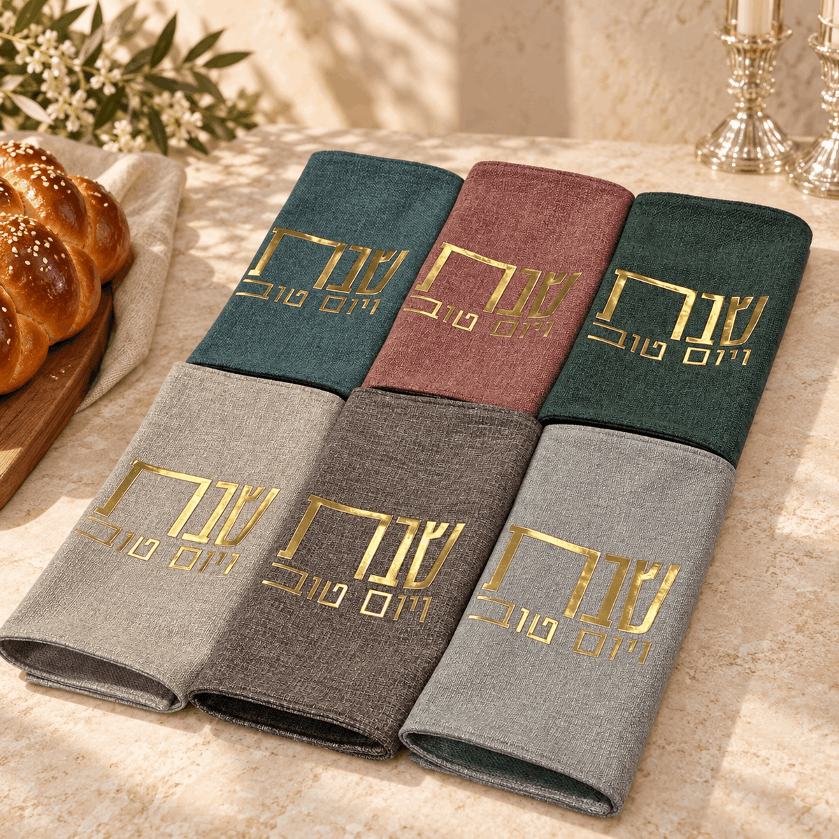 Challah Cover – Linen Shabbat & Yom Tov Challah Cover | Gold & Silver Hebrew Design