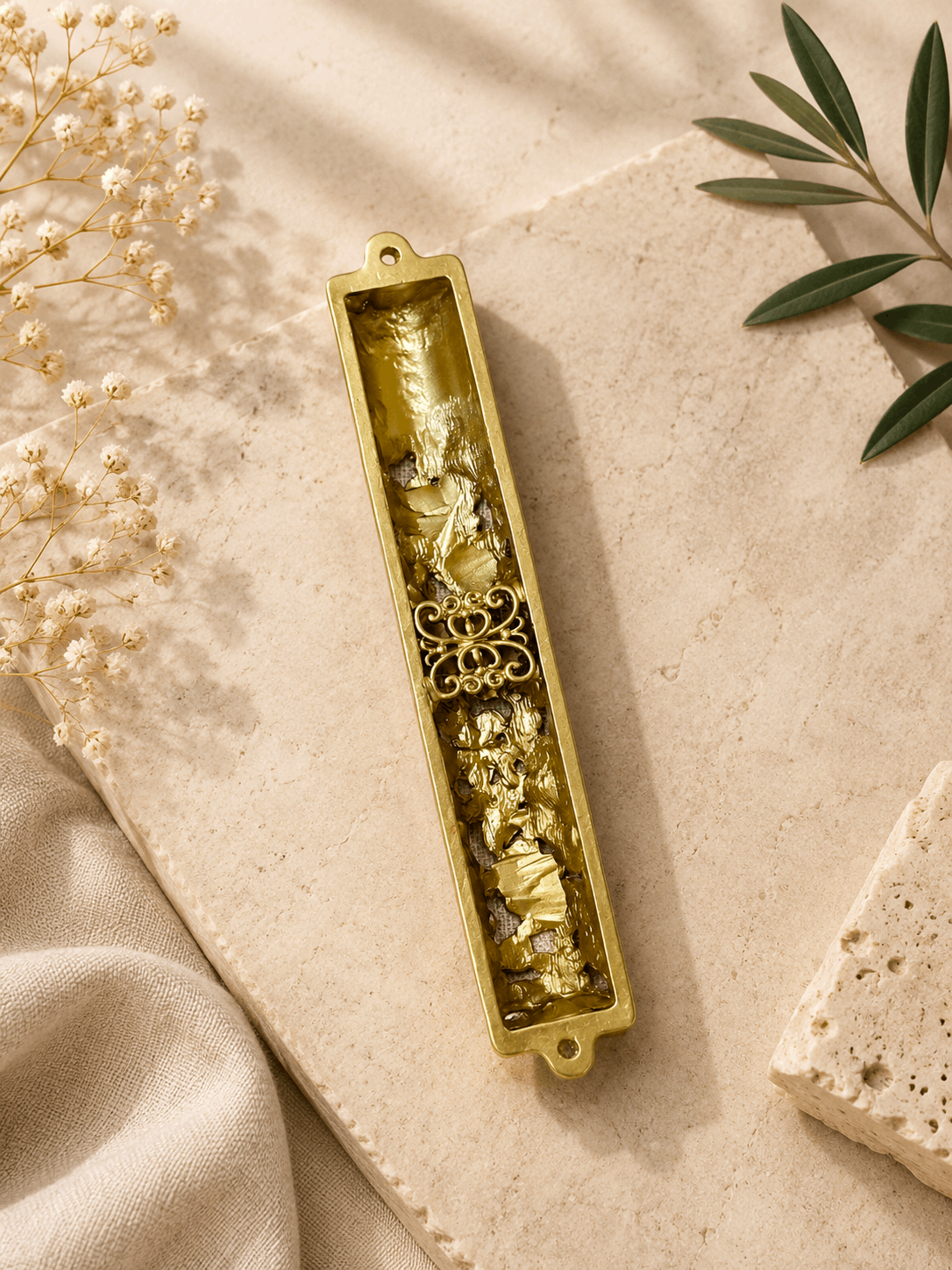 Mezuzah Case – Floral Menorah Metal Mezuzah | Fits 5.5" Klaf