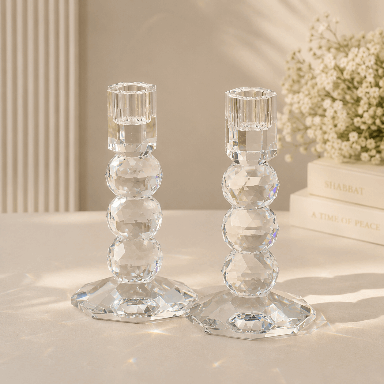 Candlesticks - Crystal Shabbat & Yom Tov Candlesticks | Faceted Sphere Design