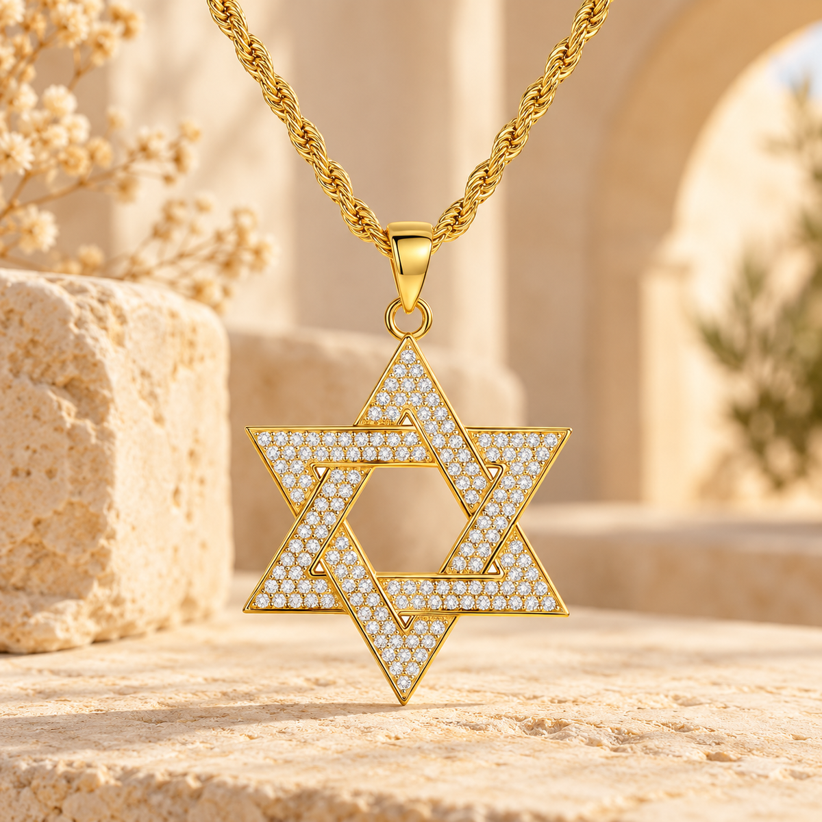 Star of David Necklace with Stones – Stainless Steel Magen David Pendant | Silver or Gold, Unisex Jewish Jewelry