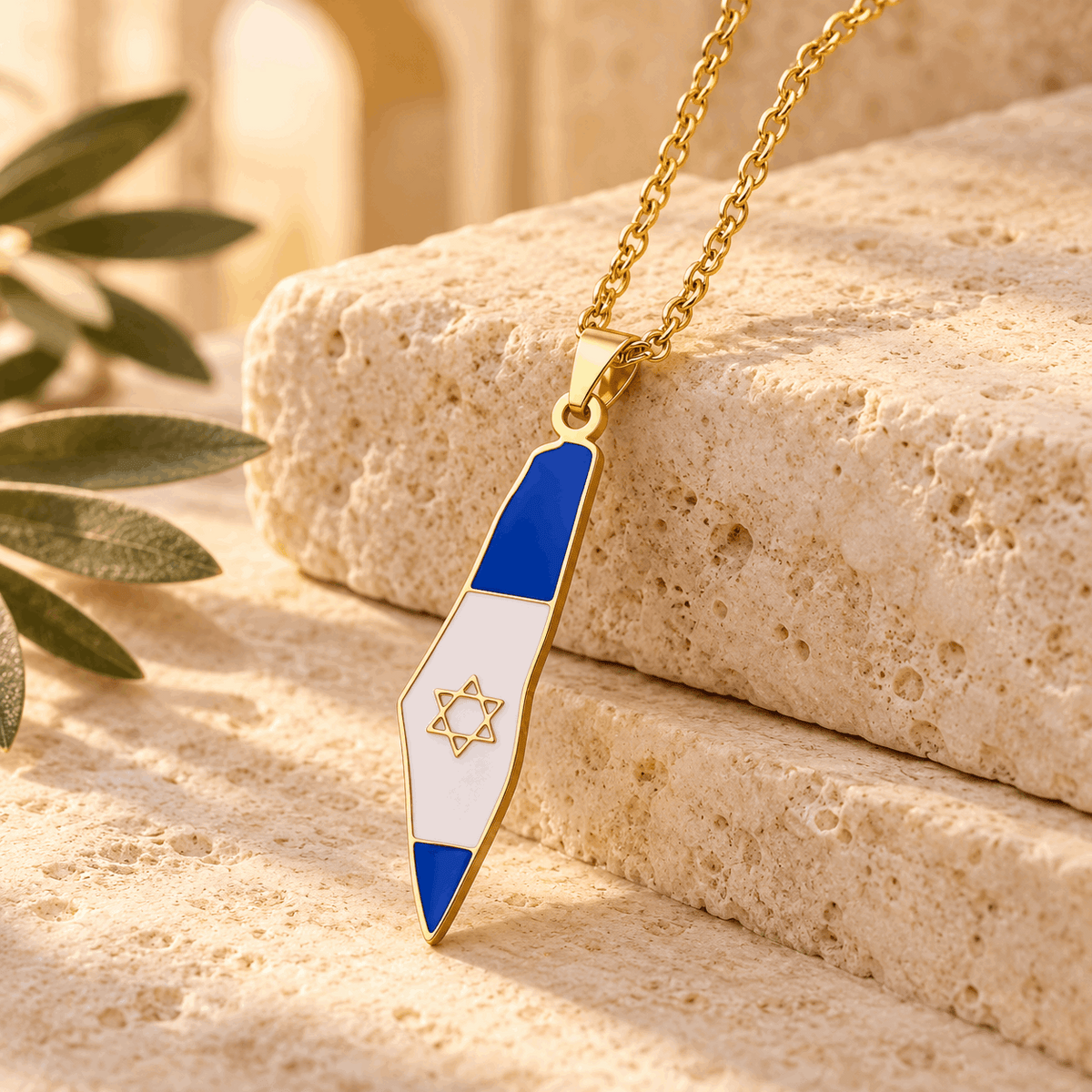 Israel Map Necklace – Stainless Steel Eretz Yisrael Pendant with Israeli Flag & Star of David | Gold & Silver