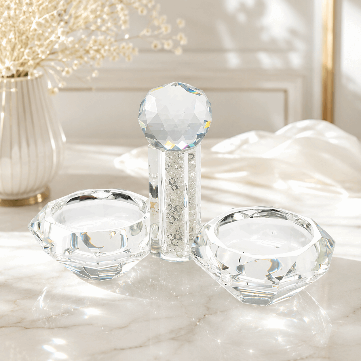 Salt Cellar – Crystal Salt Set with Decorative Glass Chips | Shabbat & Yom Tov