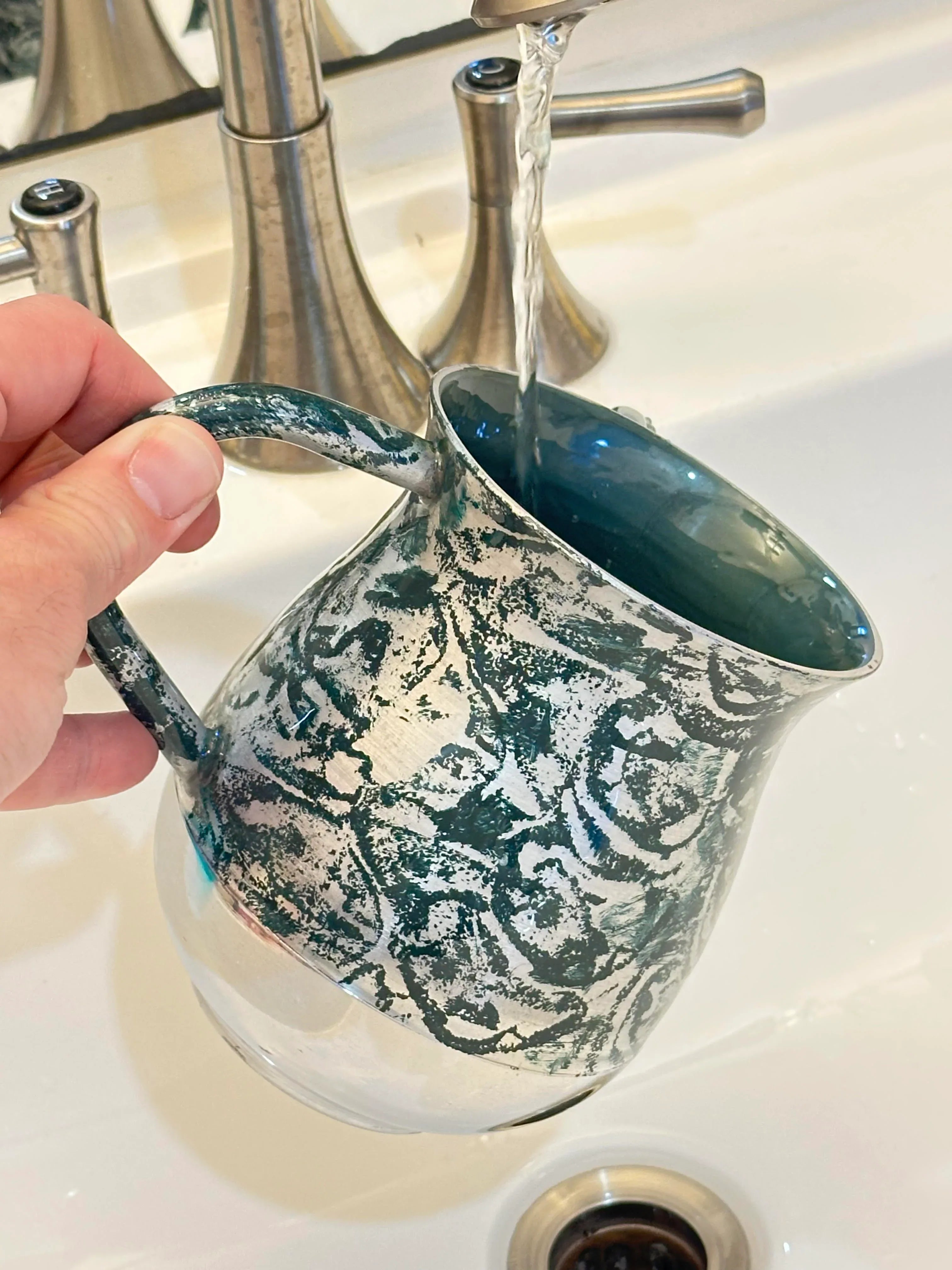 Netilat Yadayim Washing Cup - Elegant Green & Silver Aluminum - Orot Judaica